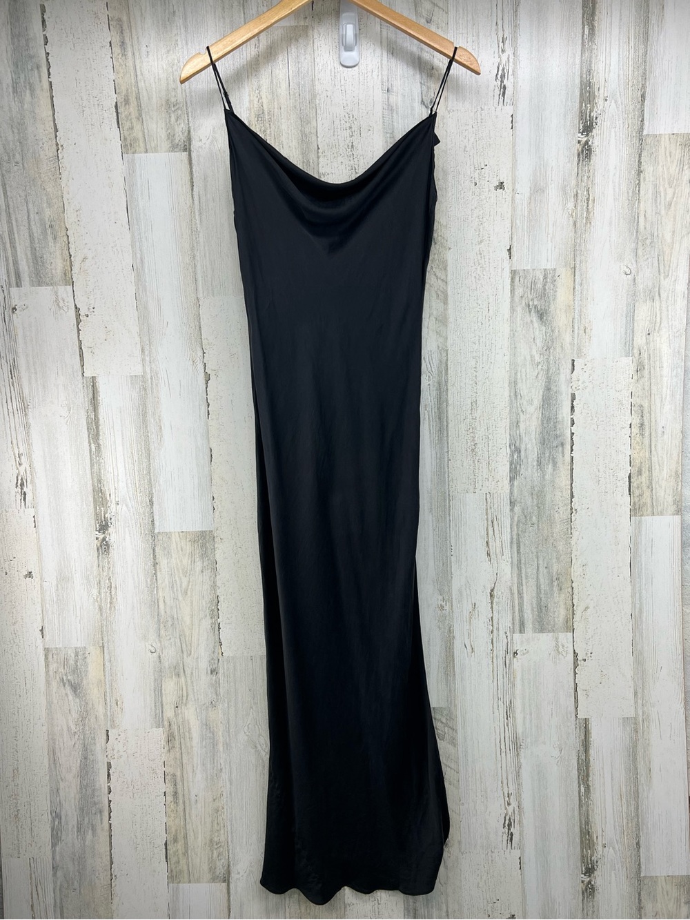 Y2K Victorias Secret 100% Silk Black Cowl Neck Slip Dress Side Slits Womens Med